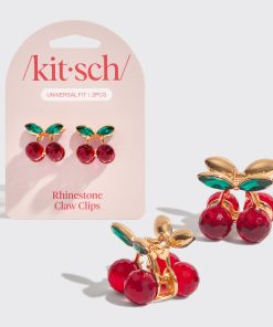 Cherry Rhinestone Claw Clips 2pc Set - Mini