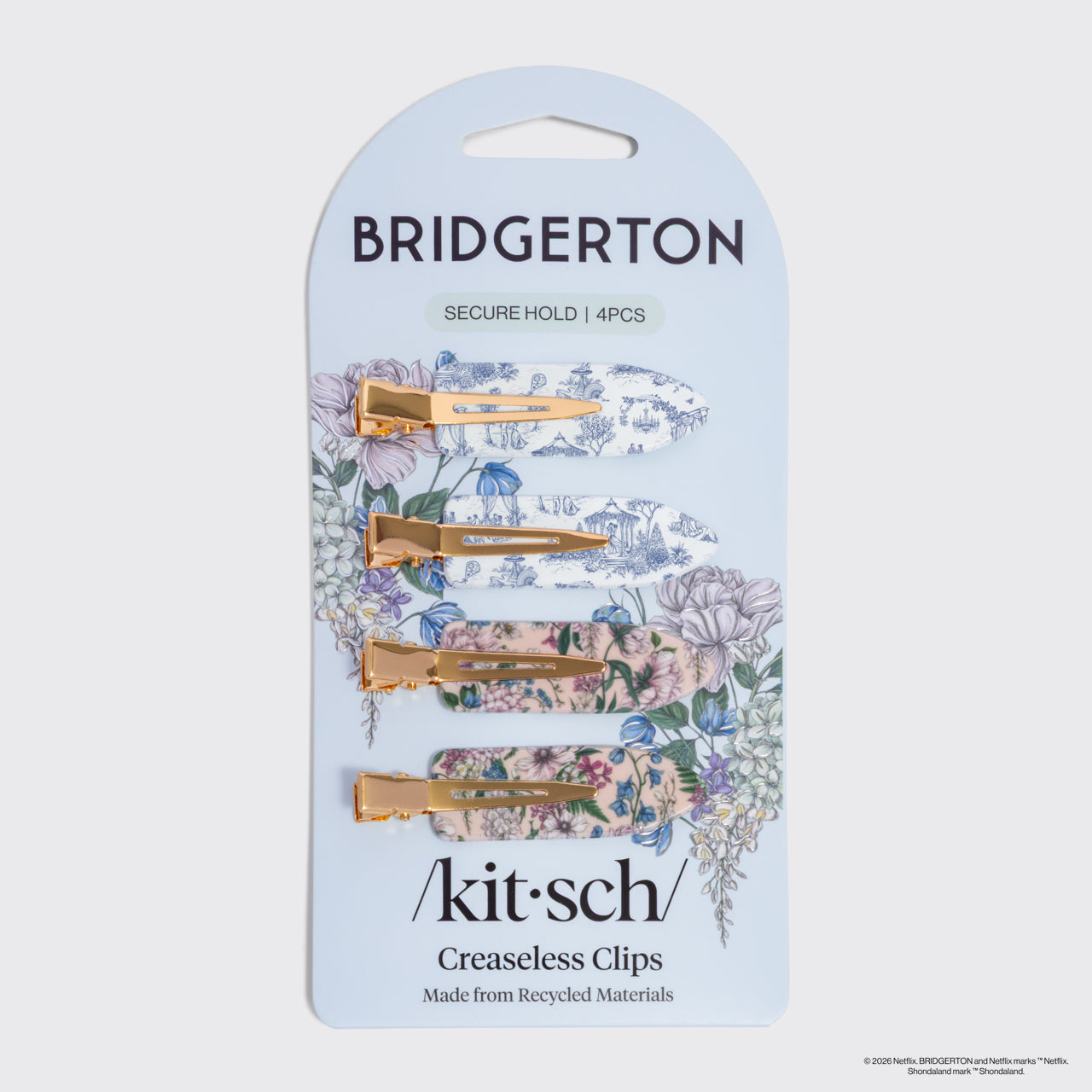 508900-BridgertonxKitsch-RecycledPlasticCreaselessClips-4pc-ToileInBloom-pkg-1280x1280px-1.jpg