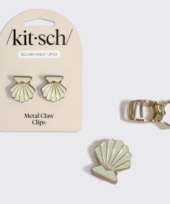Gold & Pearlized Cream Metal Clam Shell Hair Clip Set
