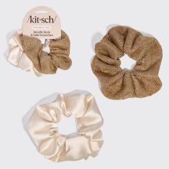 Cream & Gold Metallic Mesh and Satin Scrunchies 2pc Set