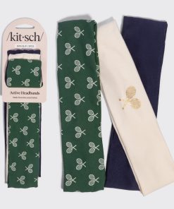 Cream. Court Green & Navy Blue Active Headbands 3pc Set